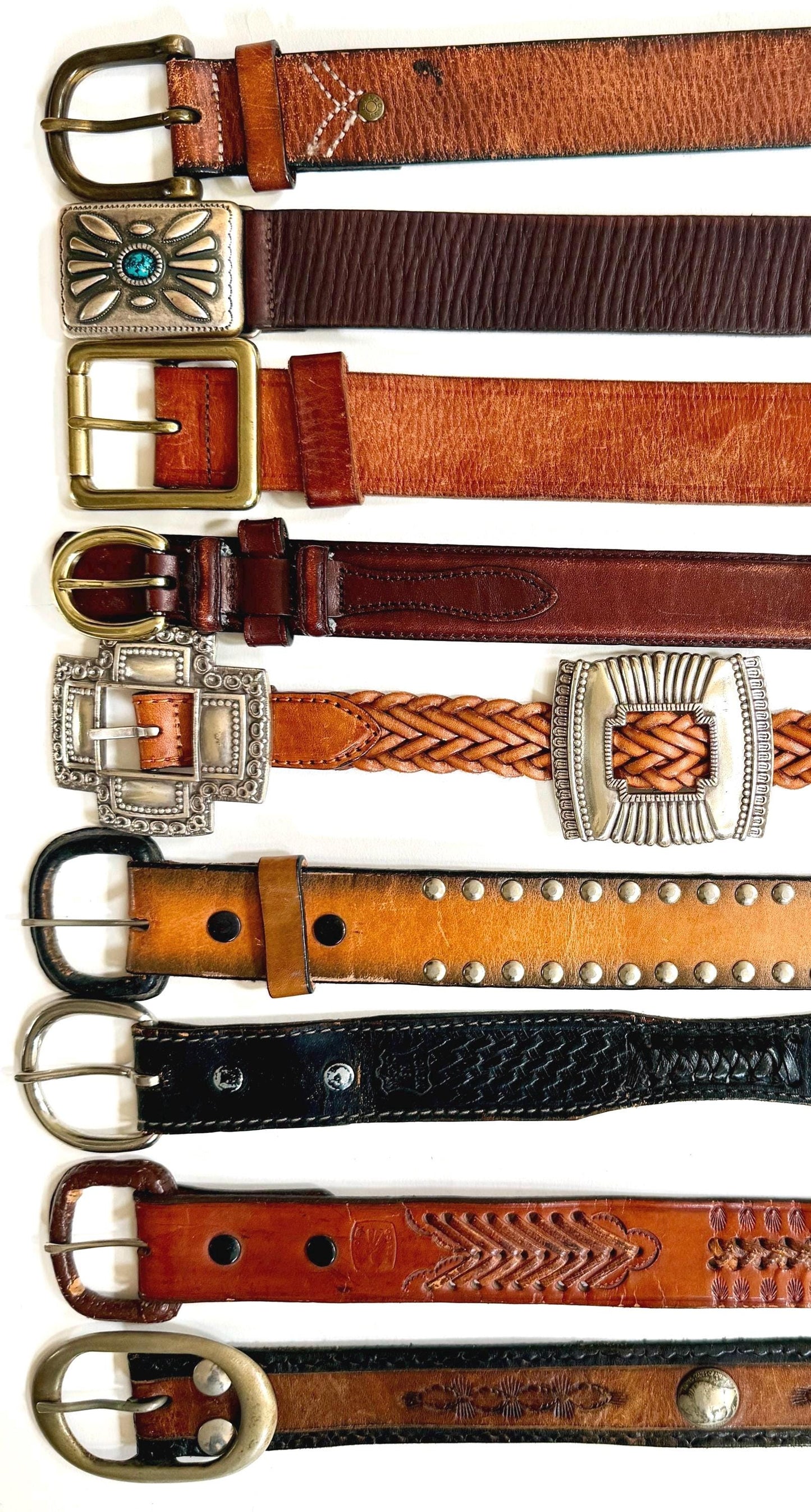 Vintage Western Belt Brown Leather Strap Concho Studded