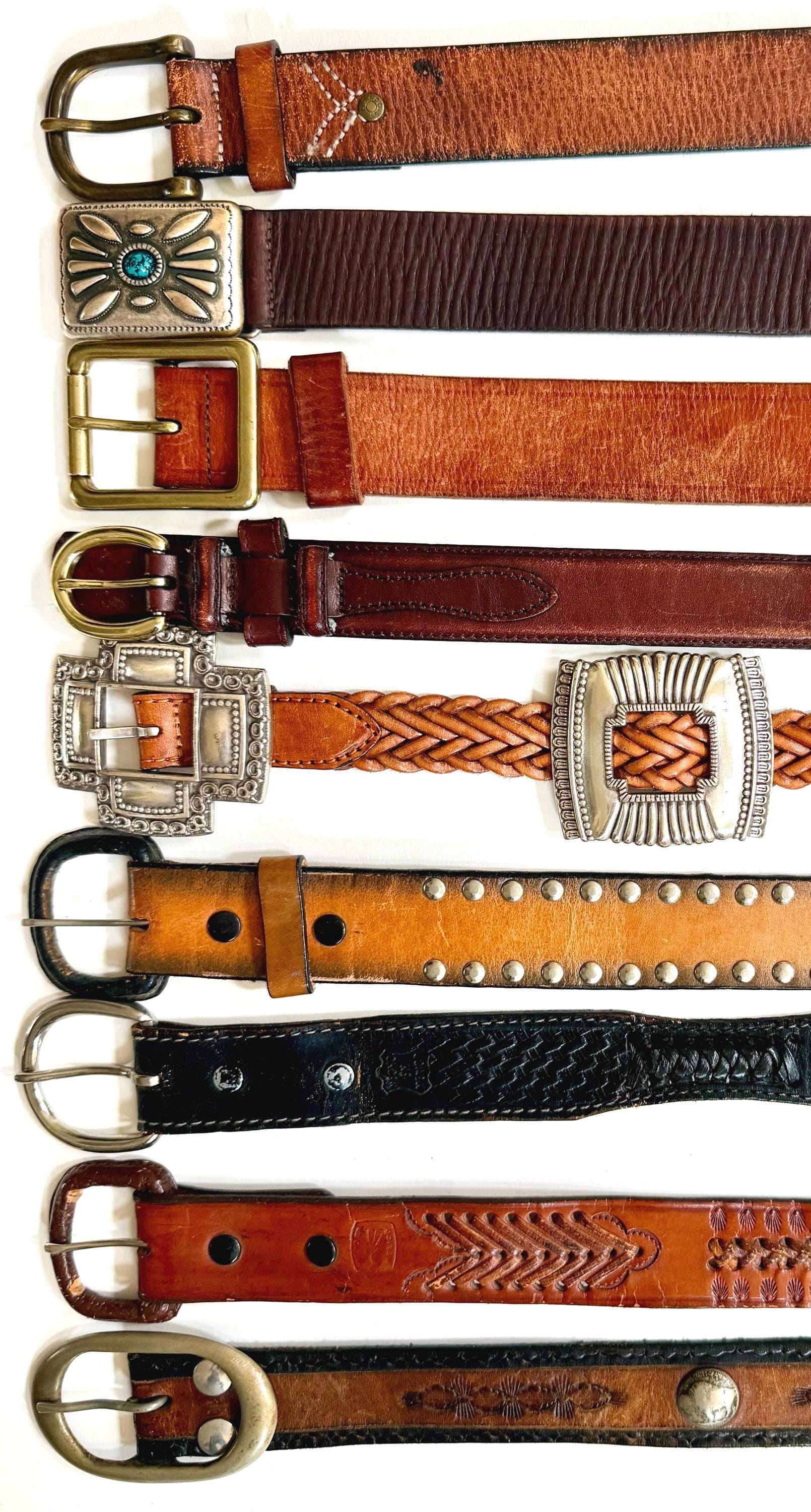 Vintage Western Belt Brown Leather Strap Concho Studded