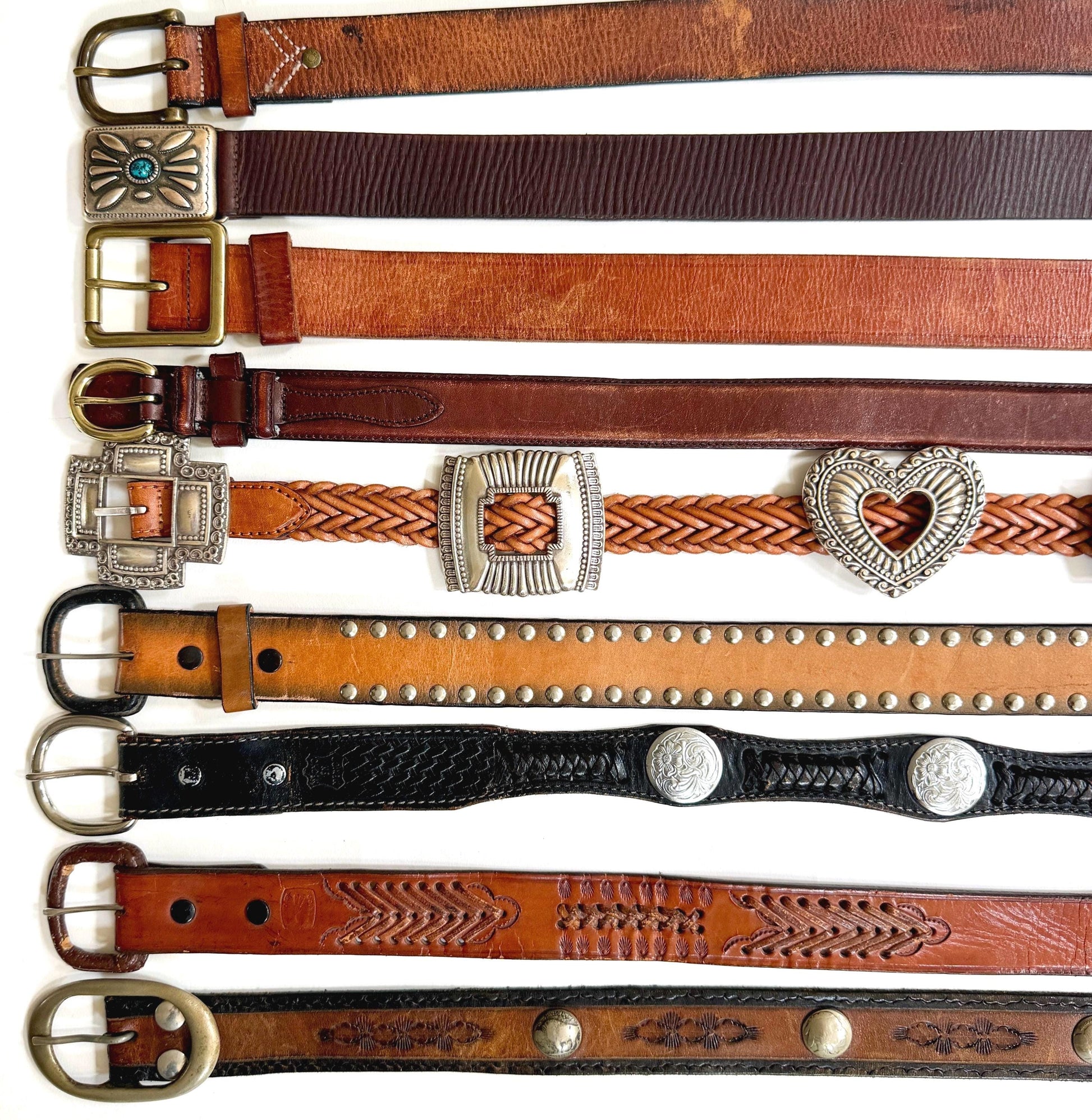 Vintage Western Belt Brown Leather Strap Concho Studded