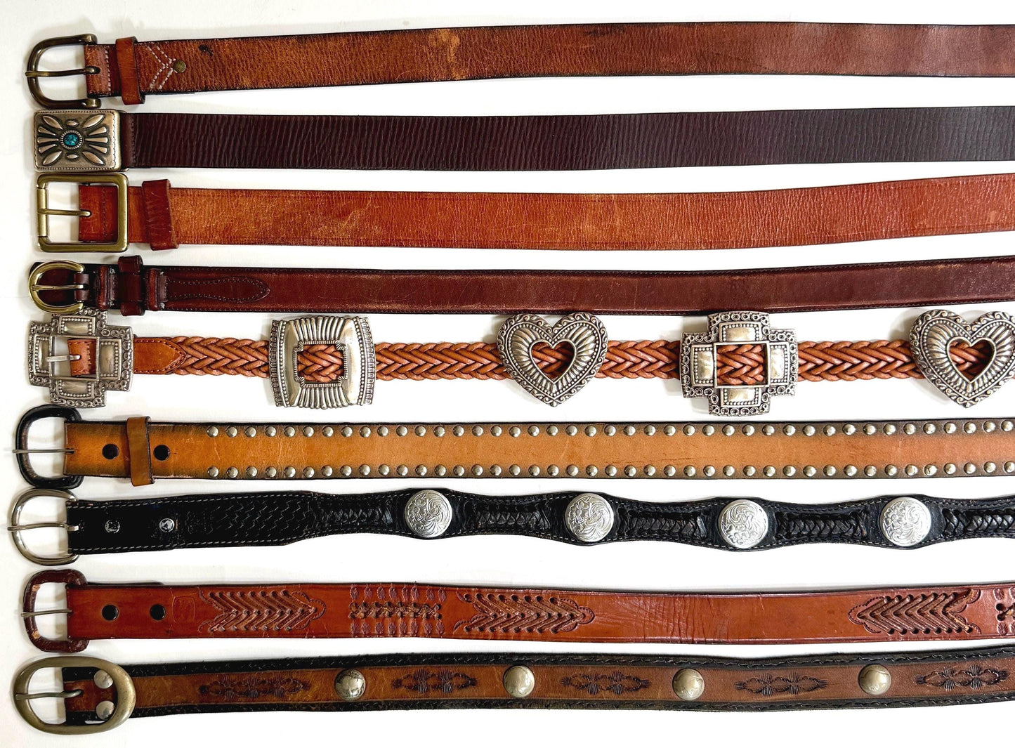 Vintage Western Belt Brown Leather Strap Concho Studded