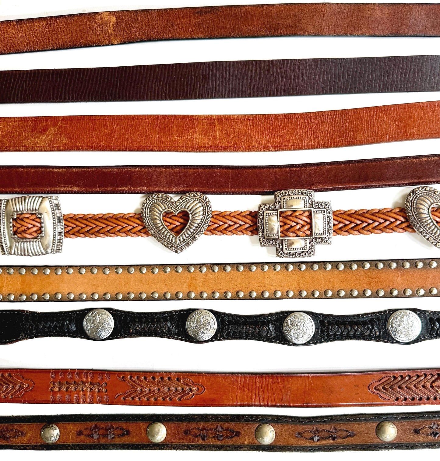 Vintage Western Belt Brown Leather Strap Concho Studded