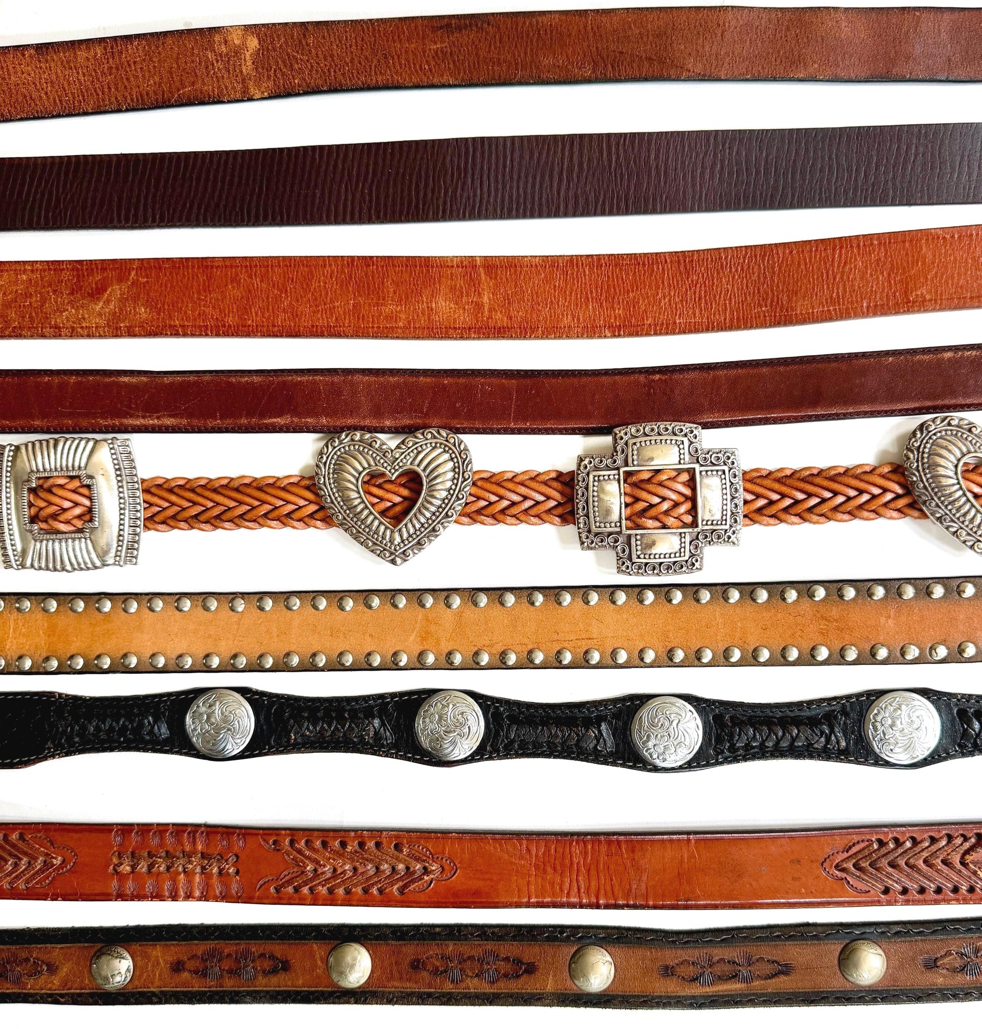 Vintage Western Belt Brown Leather Strap Concho Studded