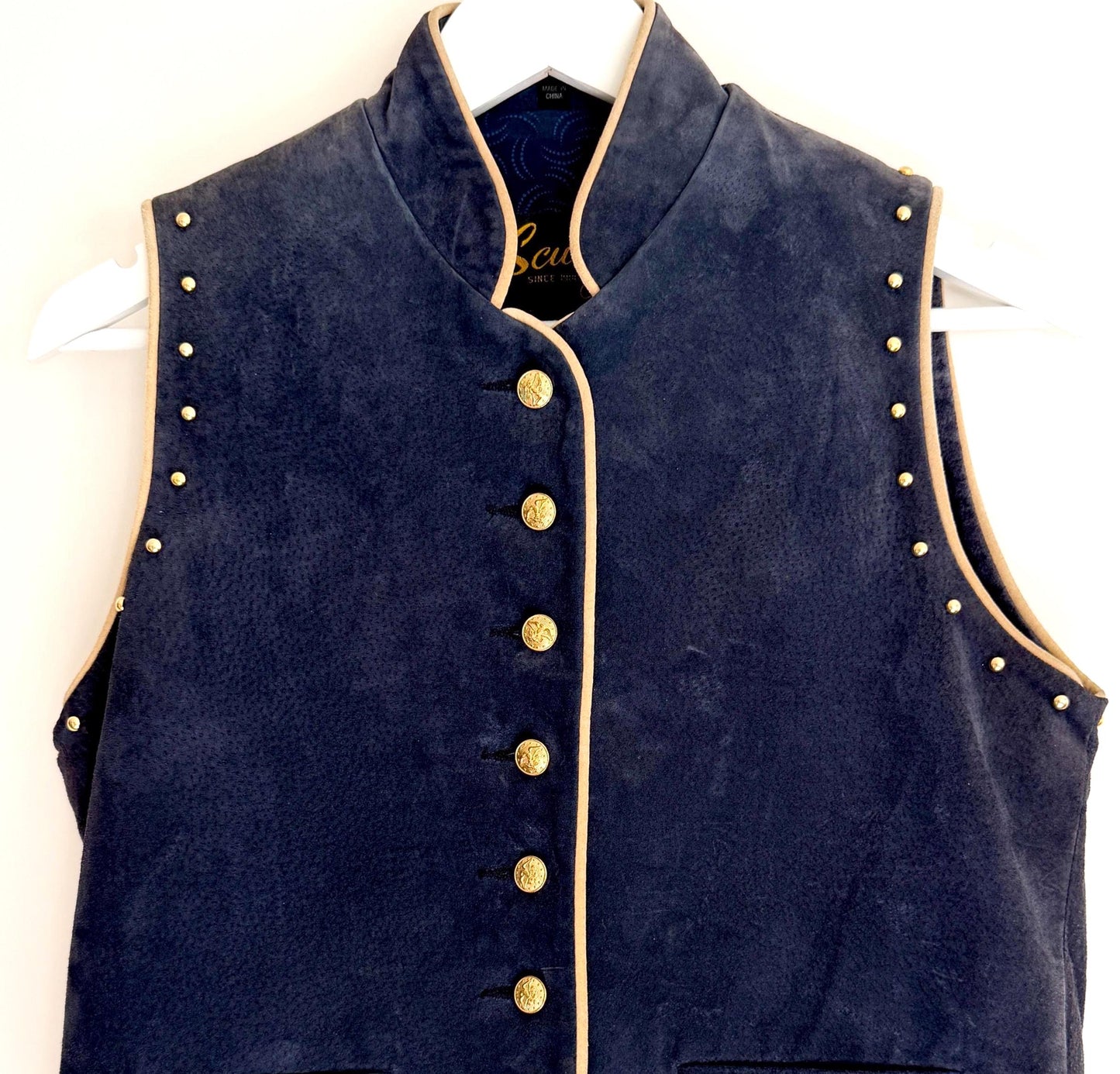 Vintage Suede Womens Vest Navy Blue Western Calvary Style