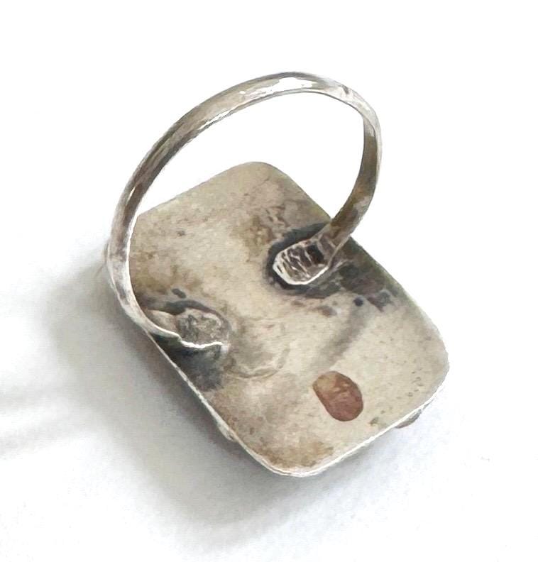 Antique Zuni Turquoise Sterling Silver Ring Snake Eye Set Stones Size 7.5