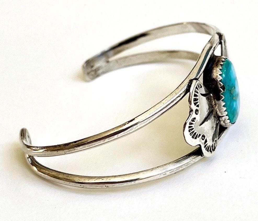 Vintage Navajo Turquoise Cuff Bracelet Sterling Silver Bow