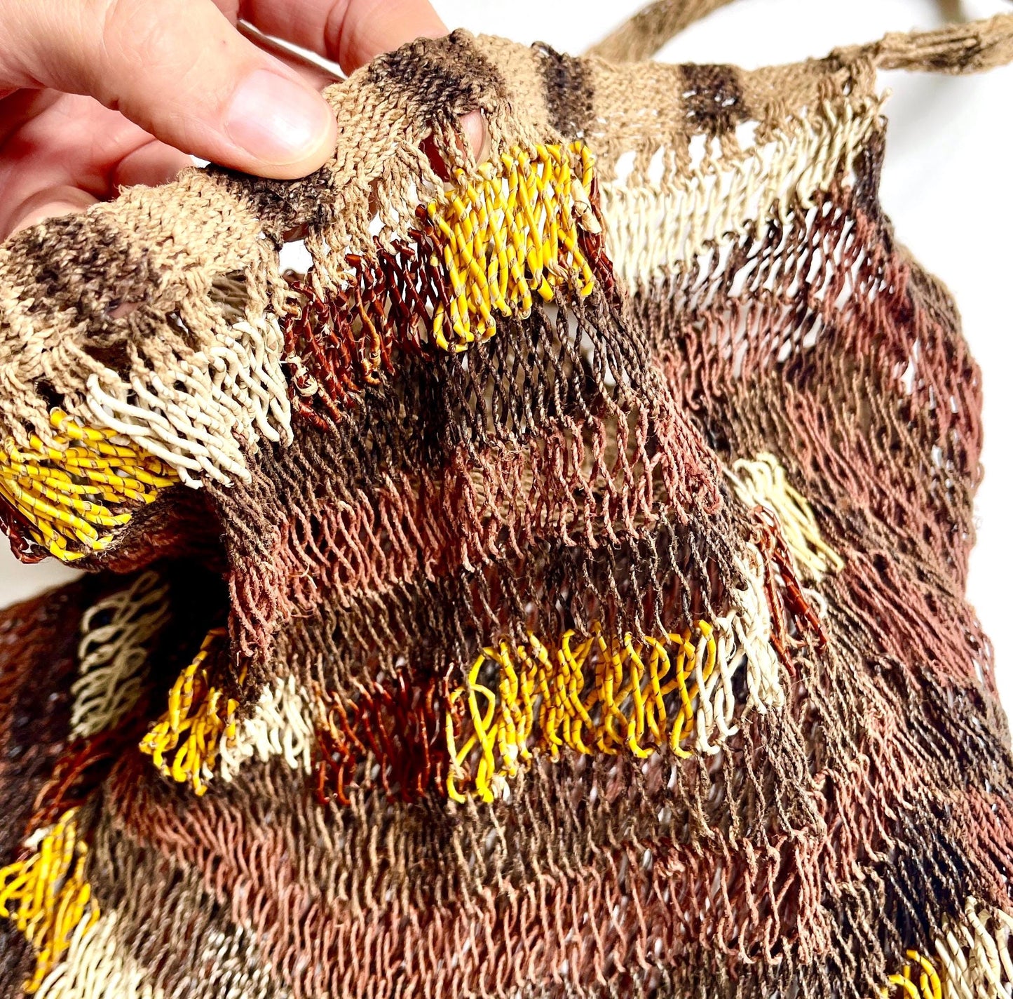Vintage Artisan Open Weave Bag Polychrome Papua New Guinea Bilum