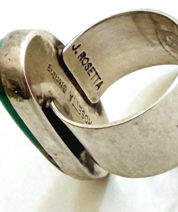 Fine Native American Turquoise Ring Wide Cigar Band Signed J Rosetta