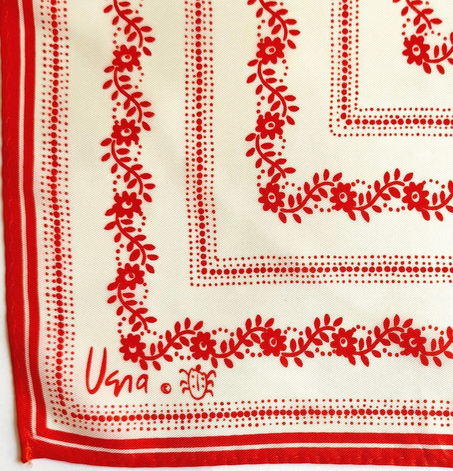 Vintage Vera Neumann Floral Print Scarf White and Orange
