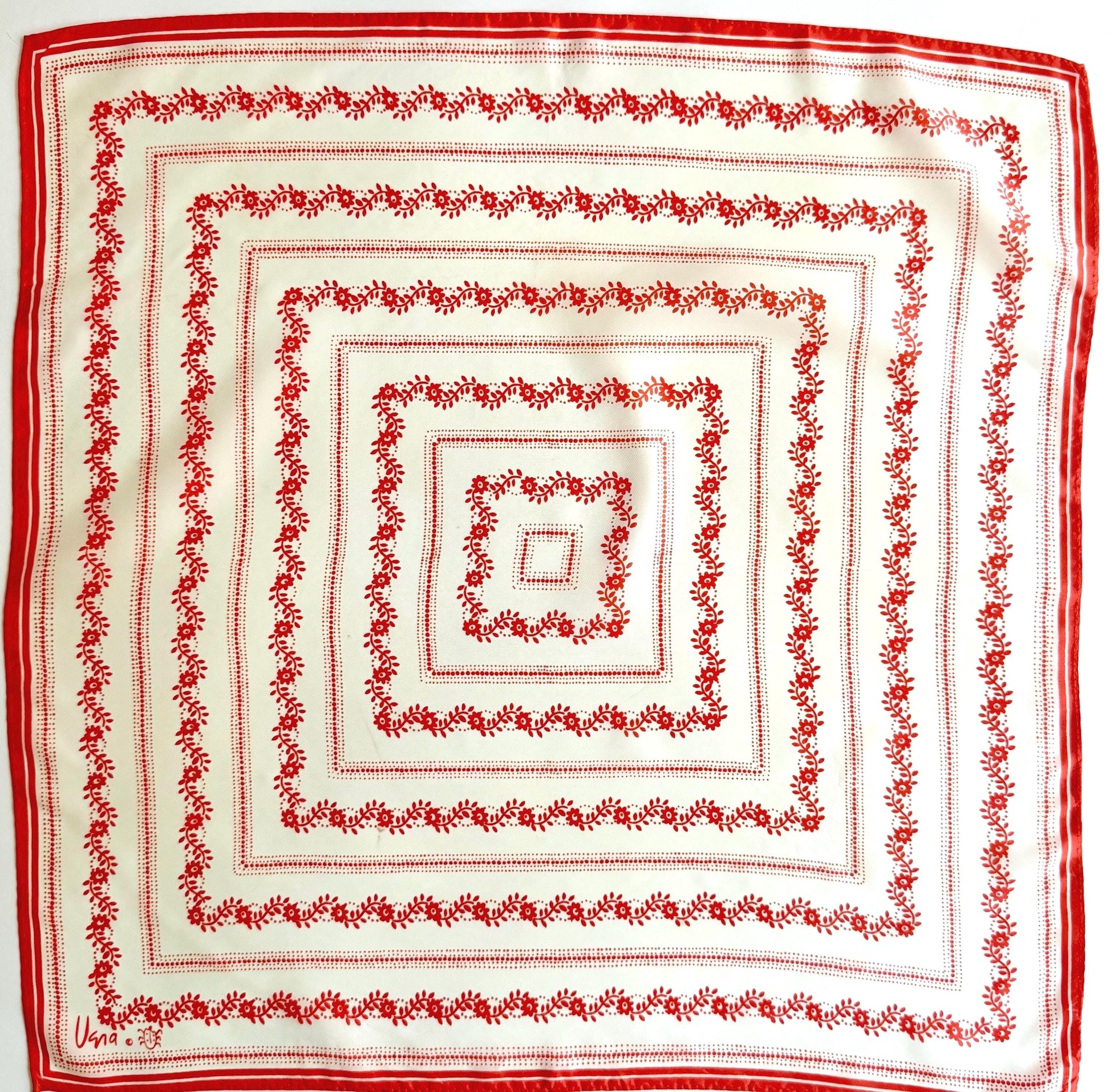 Vintage Vera Neumann Floral Print Scarf White and Orange