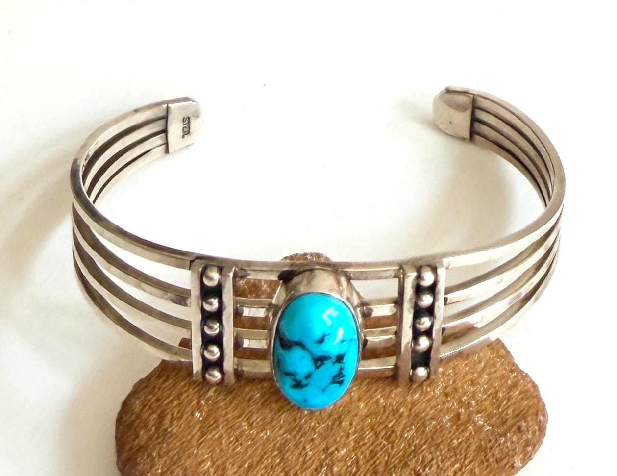 Vintage Native American Turquoise Cuff Bracelet Modernist Navajo