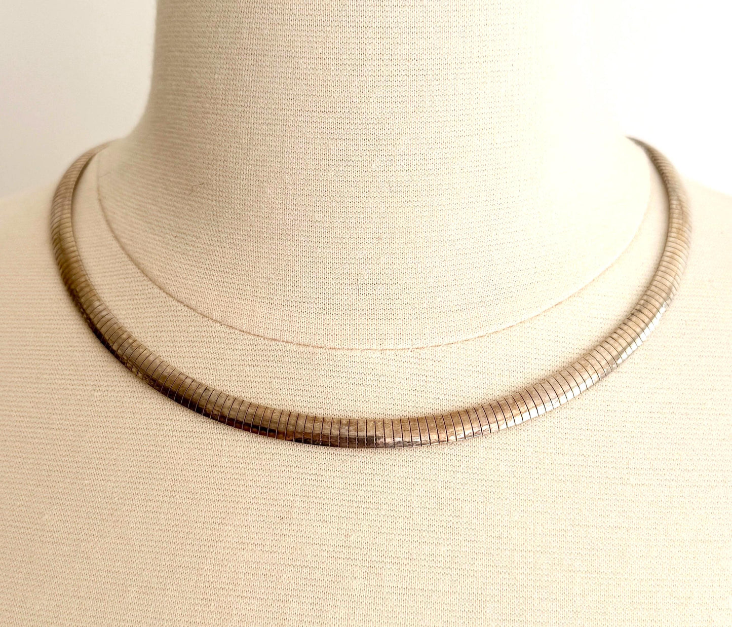 Italian Sterling Silver Necklace Vintage Slinky Flat Omega Snake Chain