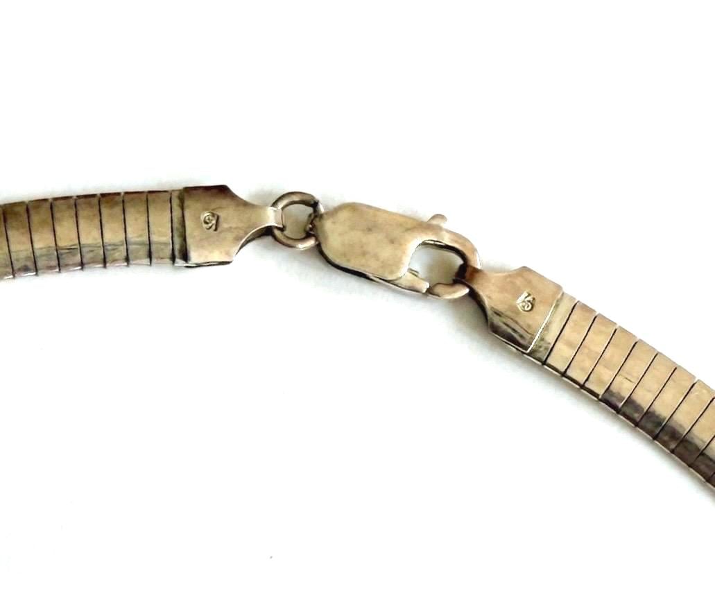Italian Sterling Silver Necklace Vintage Slinky Flat Omega Snake Chain