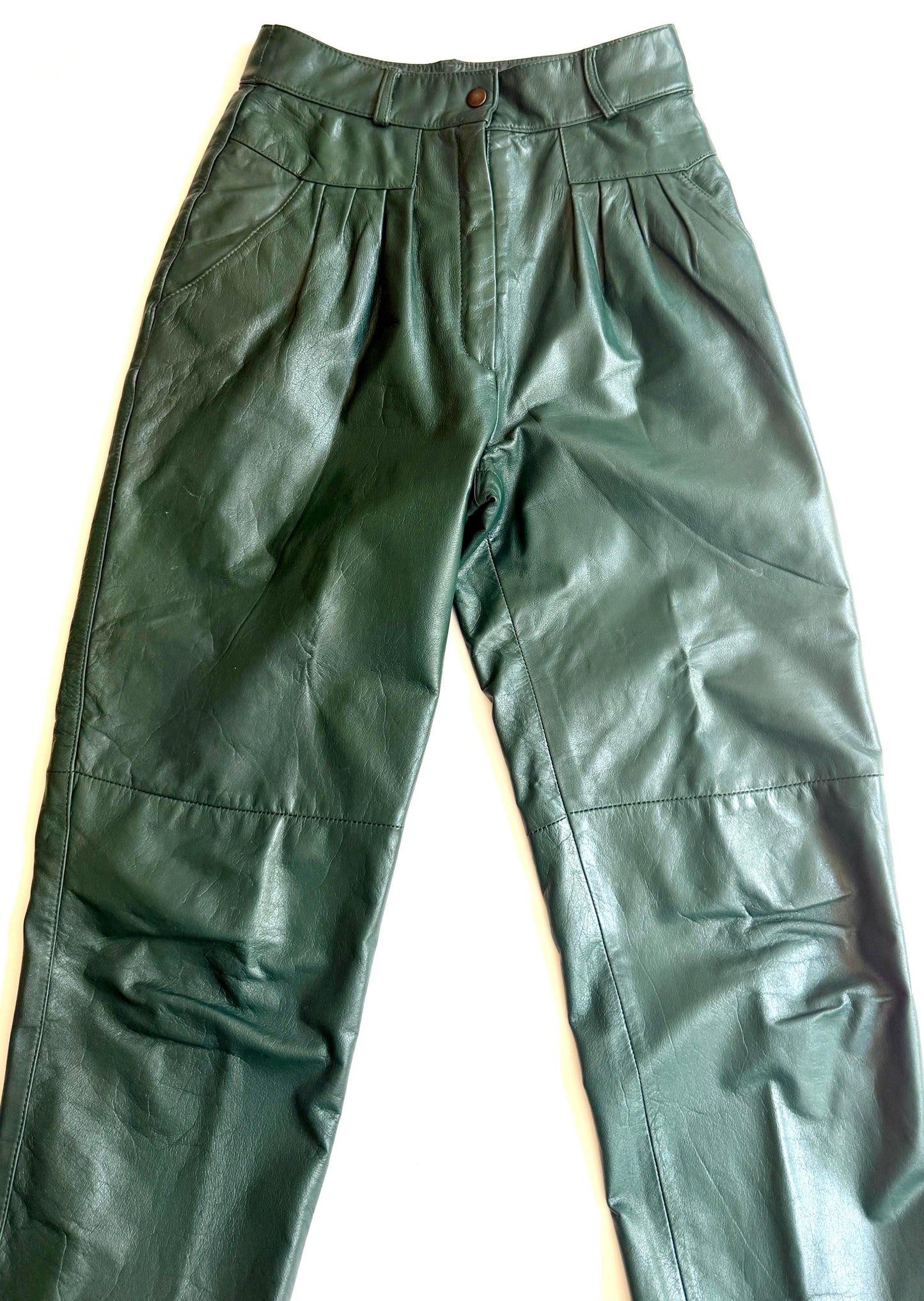 Vintage Green Leather Pants 90s Minimalist Style
