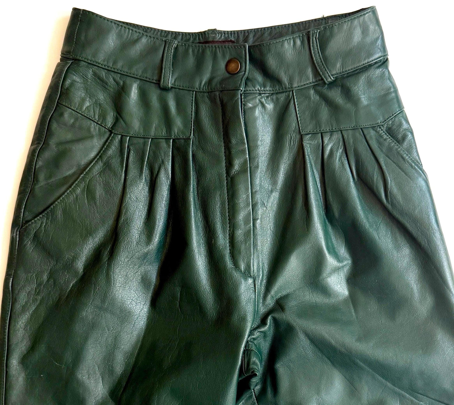Vintage Green Leather Pants 90s Minimalist Style