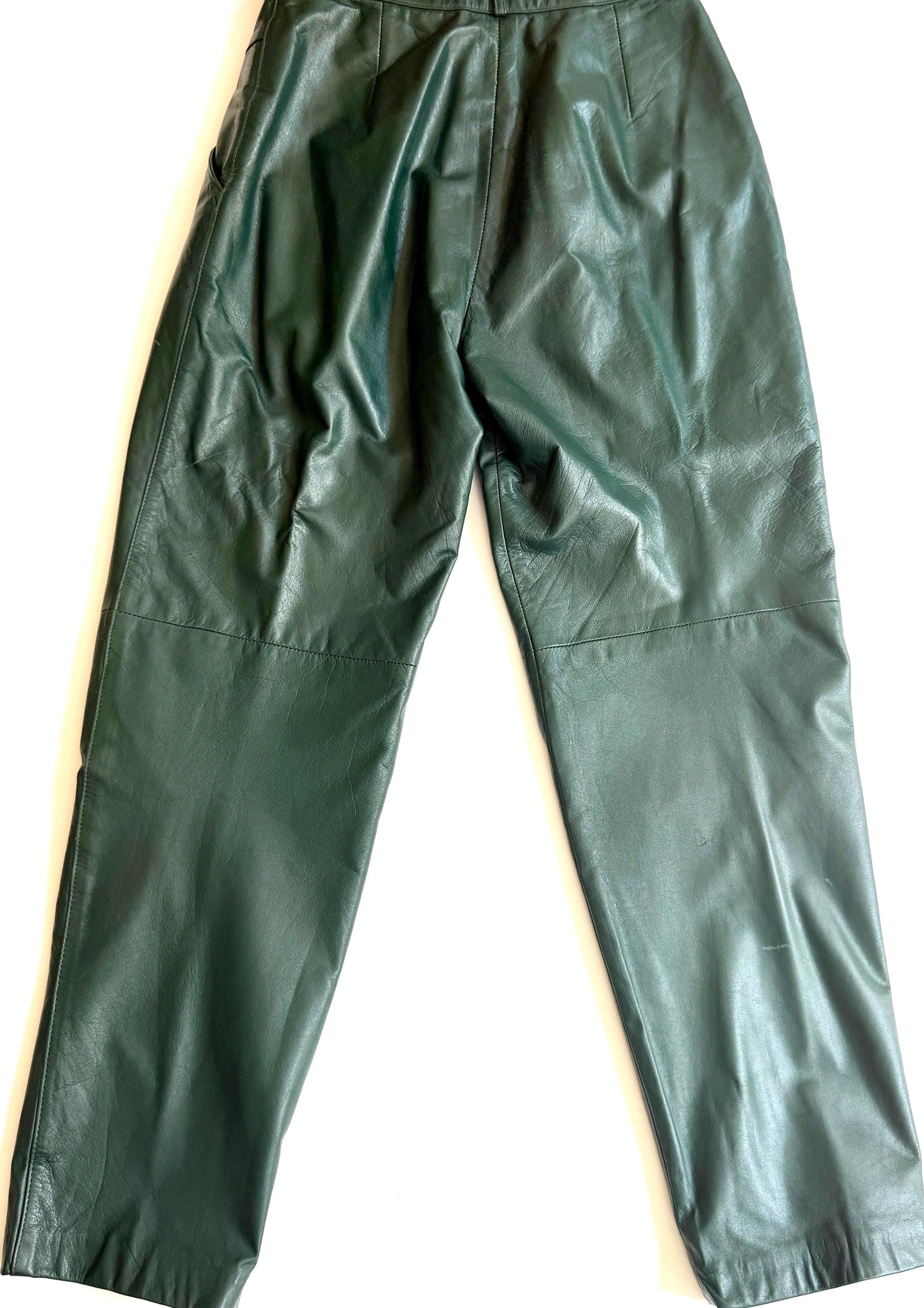 Vintage Green Leather Pants 90s Minimalist Style