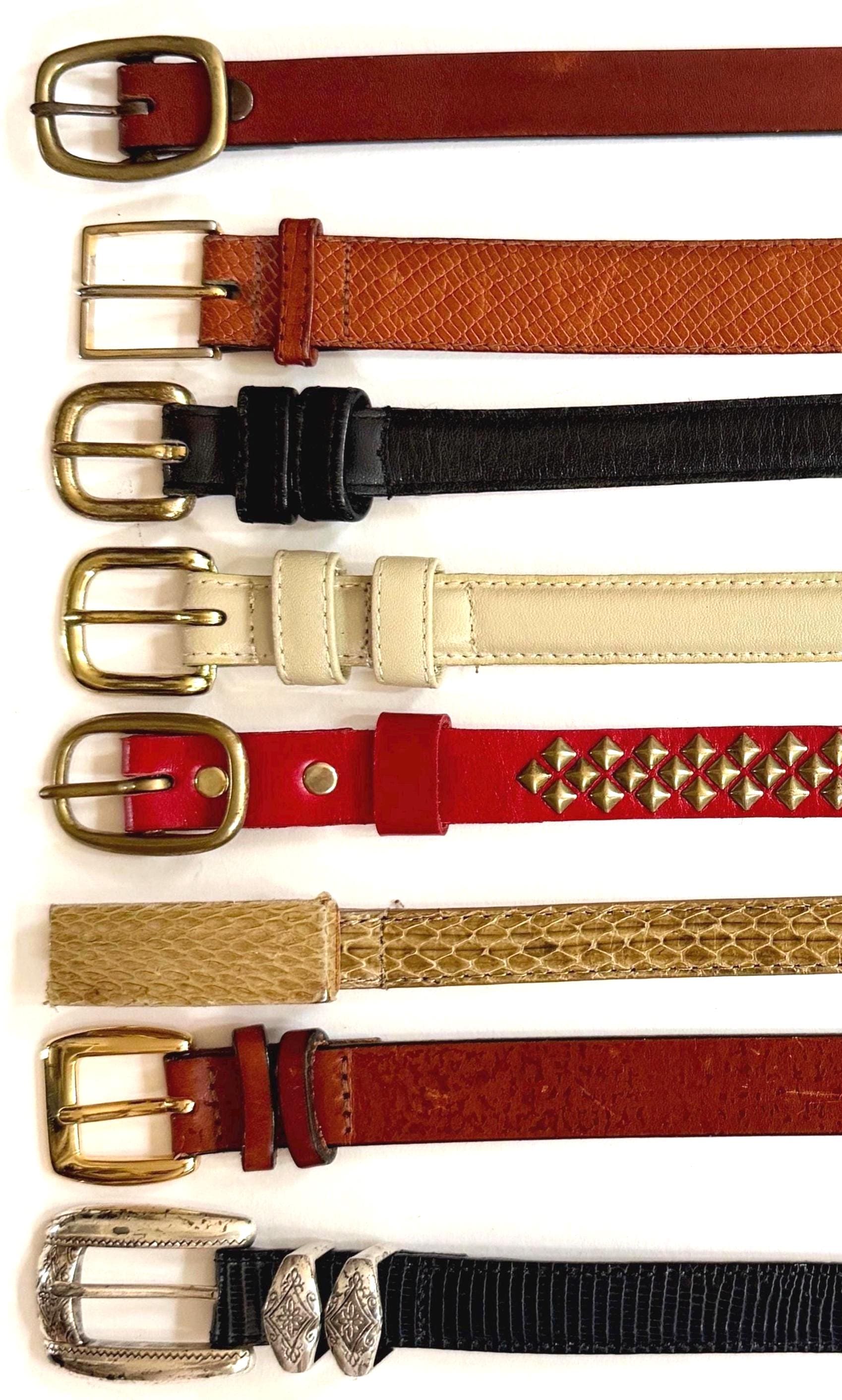 Vintage Minimalist Skinny Belt 90s 80s Leather Snakeskin Studded