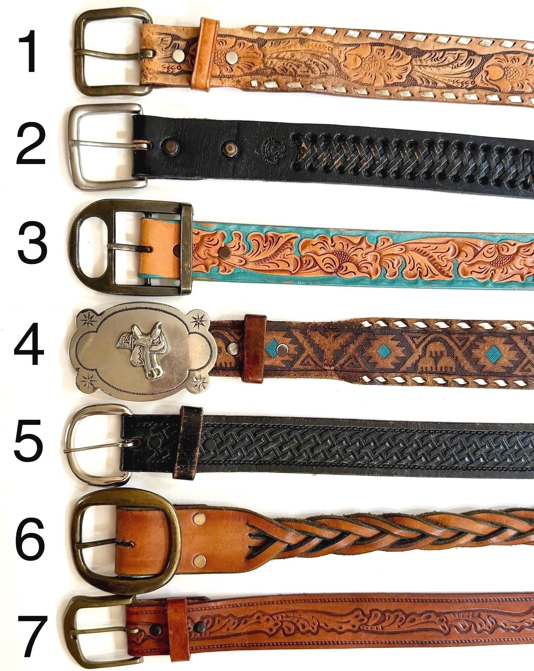Vintage Western Tooled Leather Belt Brown Leather Cowboy Strap
