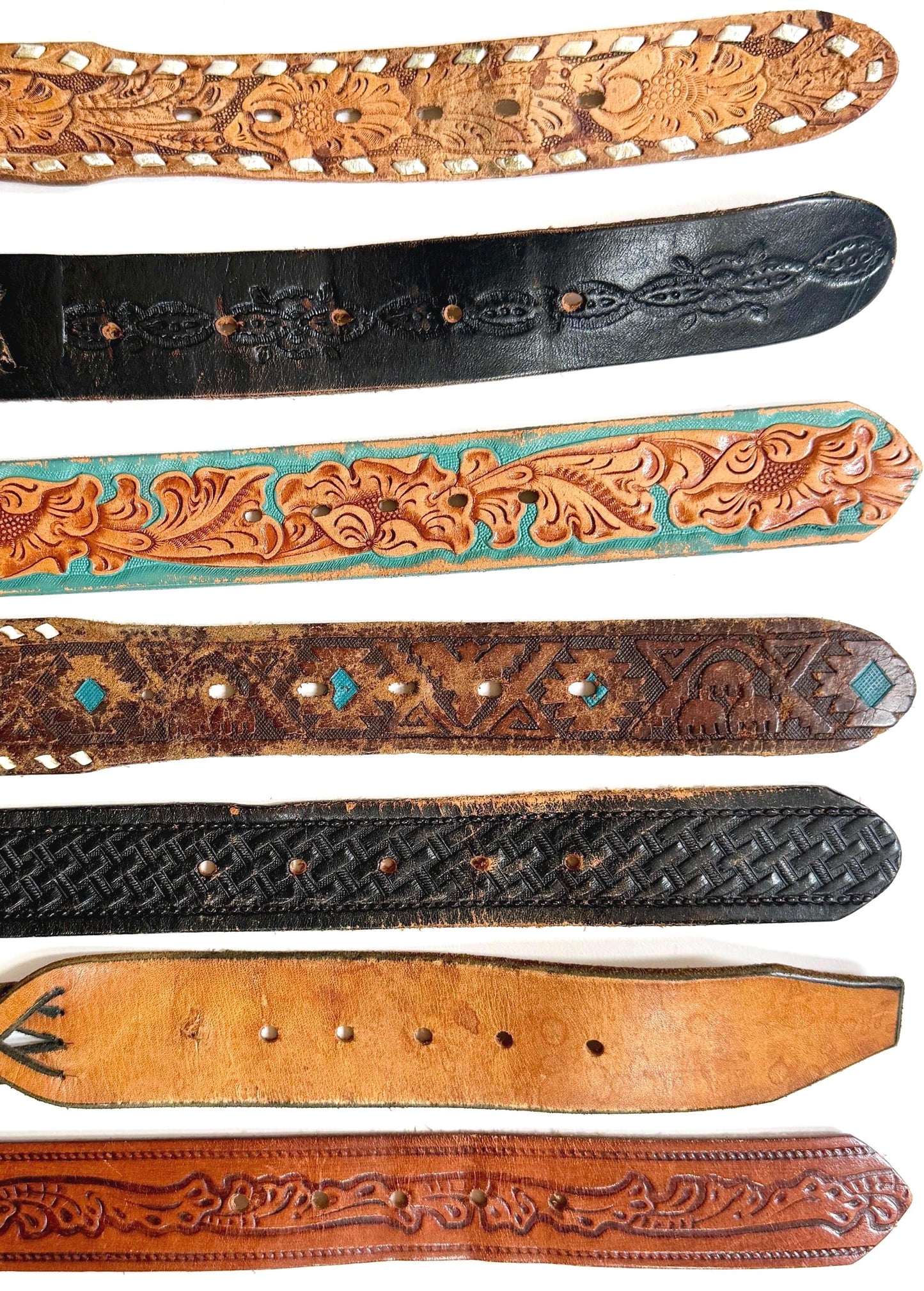 Vintage Western Tooled Leather Belt Brown Leather Cowboy Strap