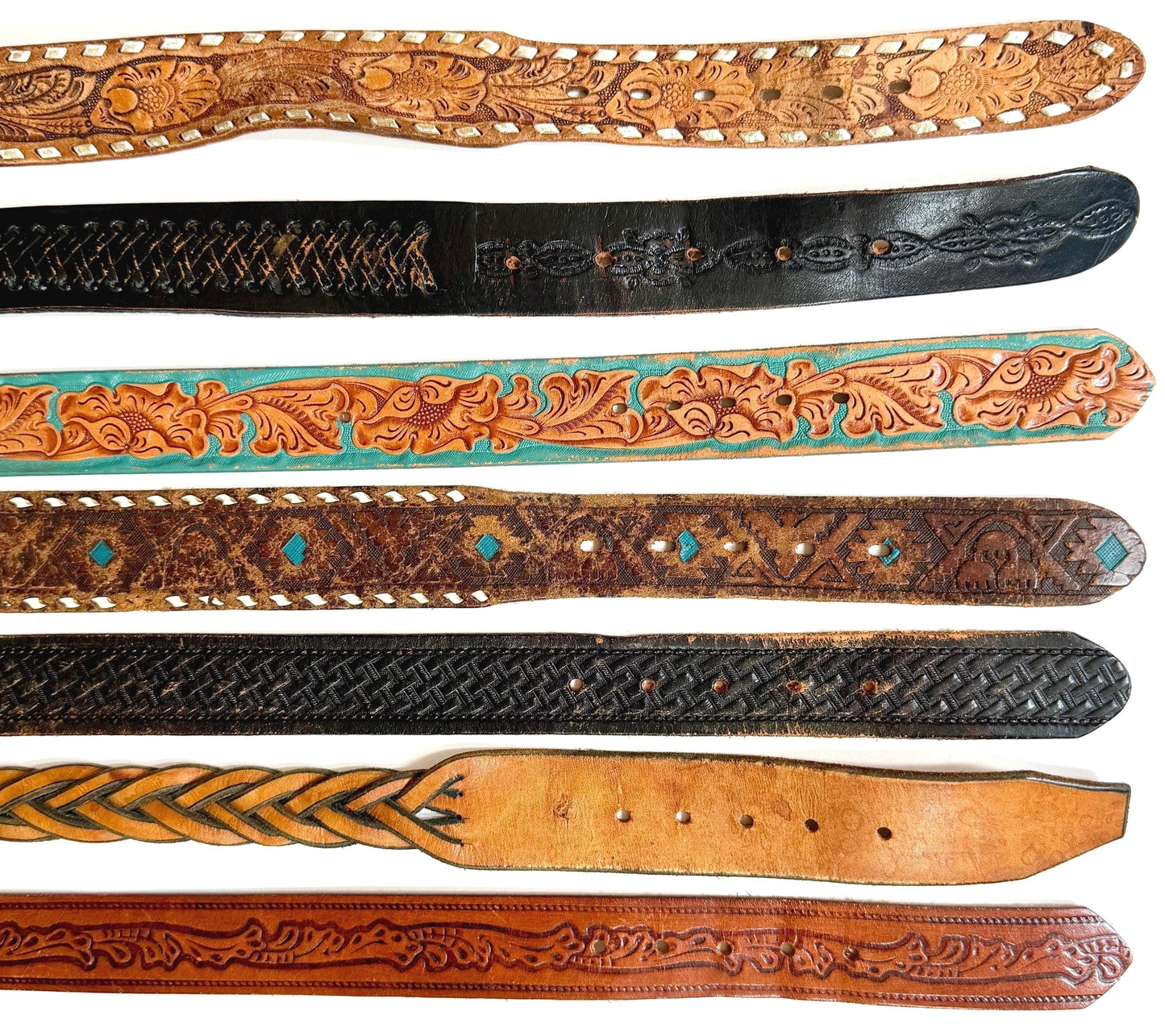 Vintage Western Tooled Leather Belt Brown Leather Cowboy Strap