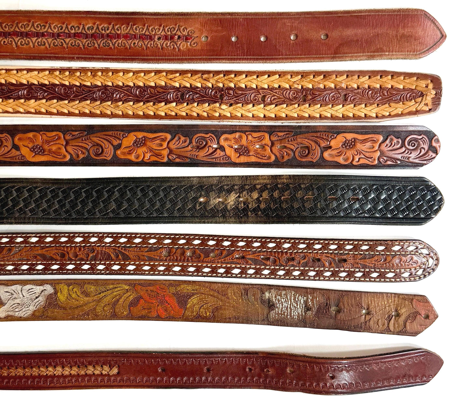 Vintage Western Tooled Leather Belt Brown Leather Cowboy Strap