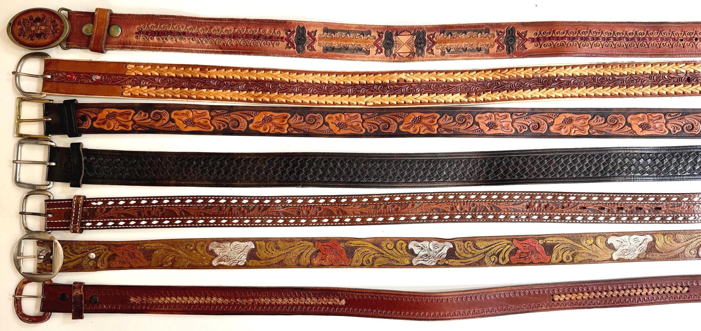 Vintage Western Tooled Leather Belt Brown Leather Cowboy Strap