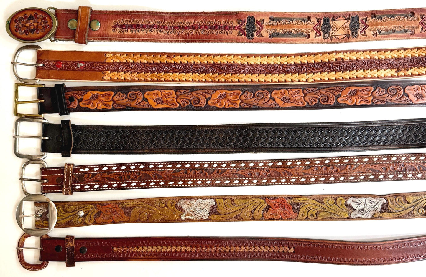 Vintage Western Tooled Leather Belt Brown Leather Cowboy Strap