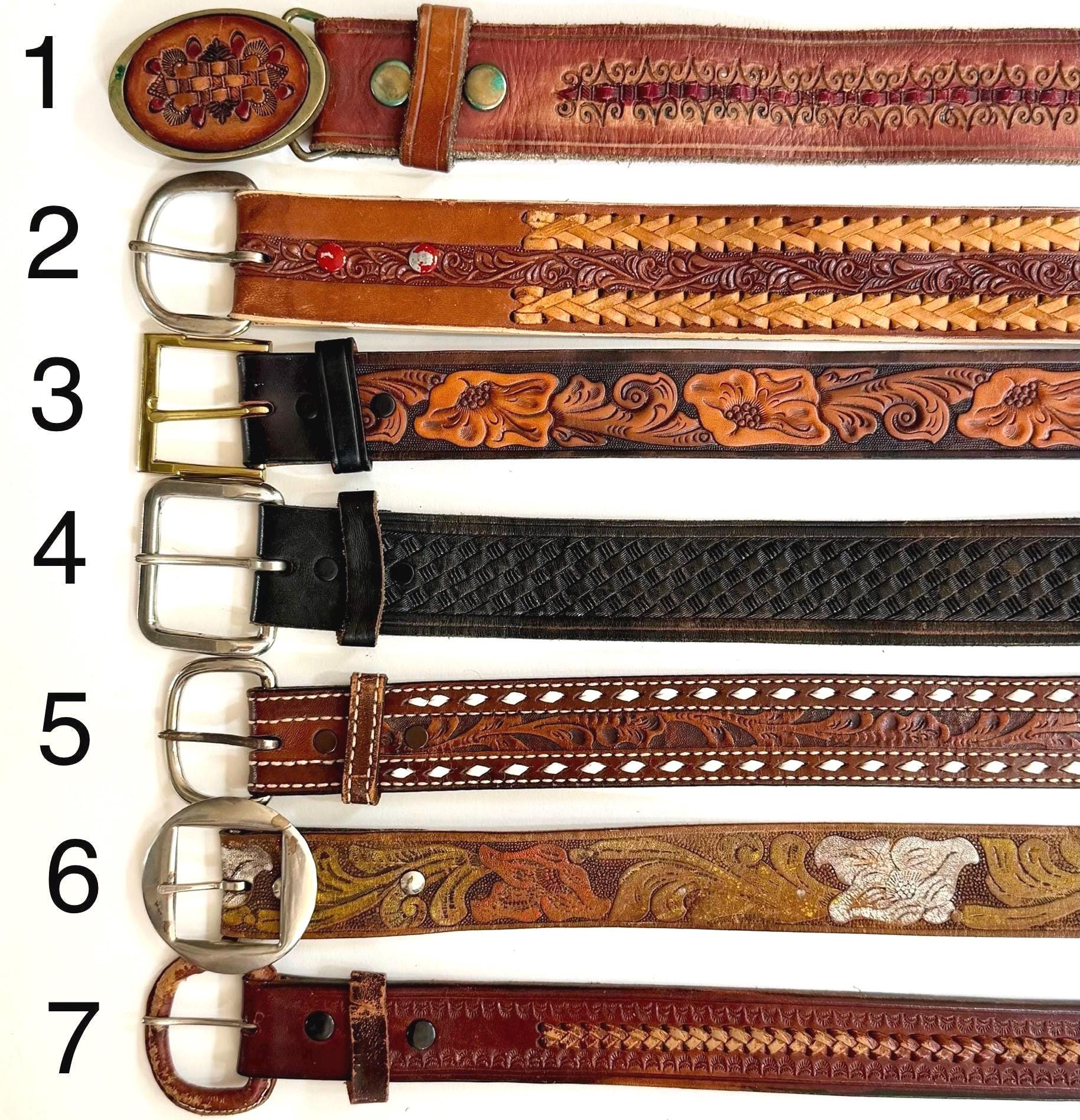 Vintage Western Tooled Leather Belt Brown Leather Cowboy Strap