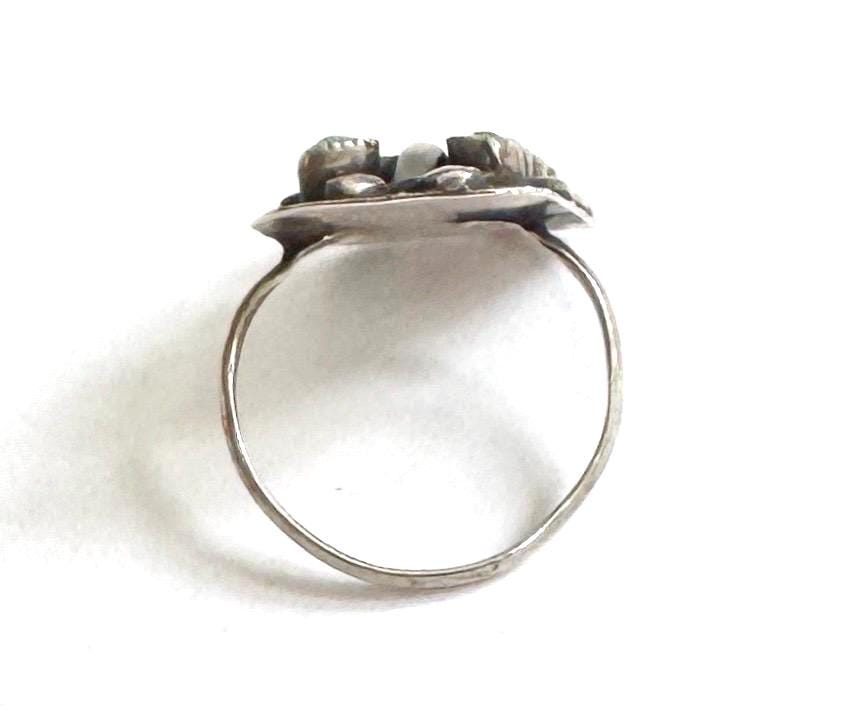 Antique Zuni Turquoise Sterling Silver Ring Snake Eye Set Stones Size 7.5