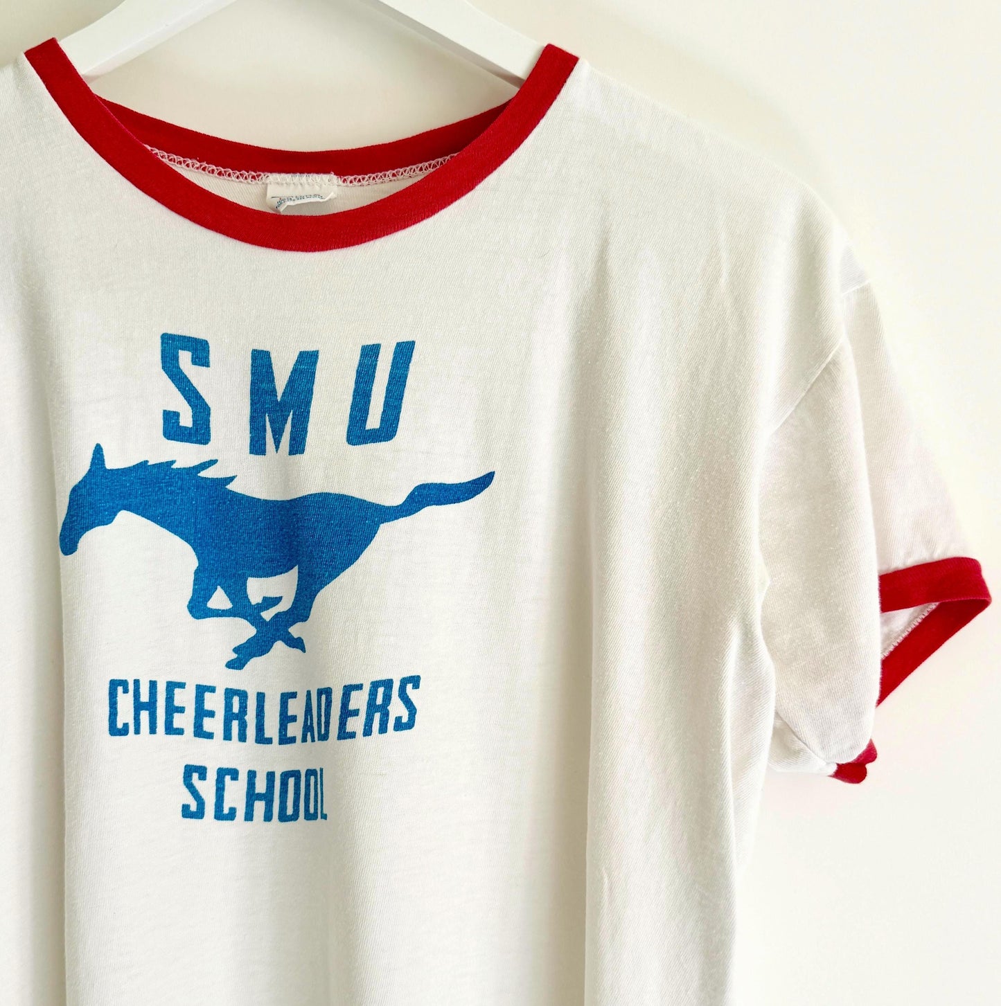 Vintage 70s SMU Cheerleaders Ringer Tshirt Southern Methodist University Mustangs