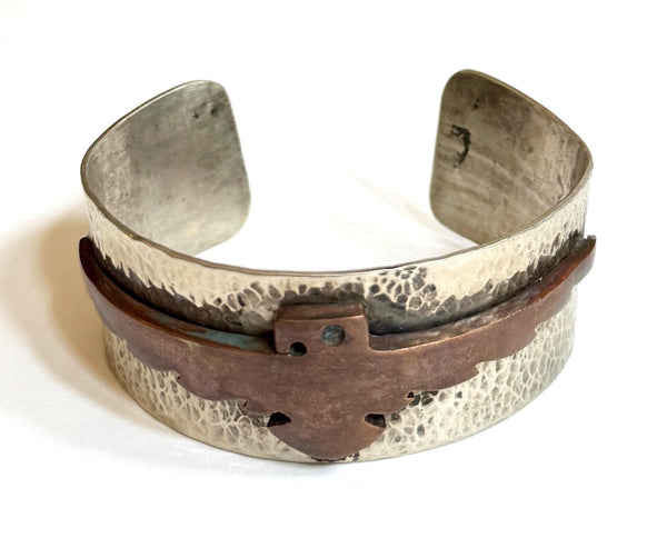 Vintage Southwest Thunderbird Cuff Bracelet Mixed Metals