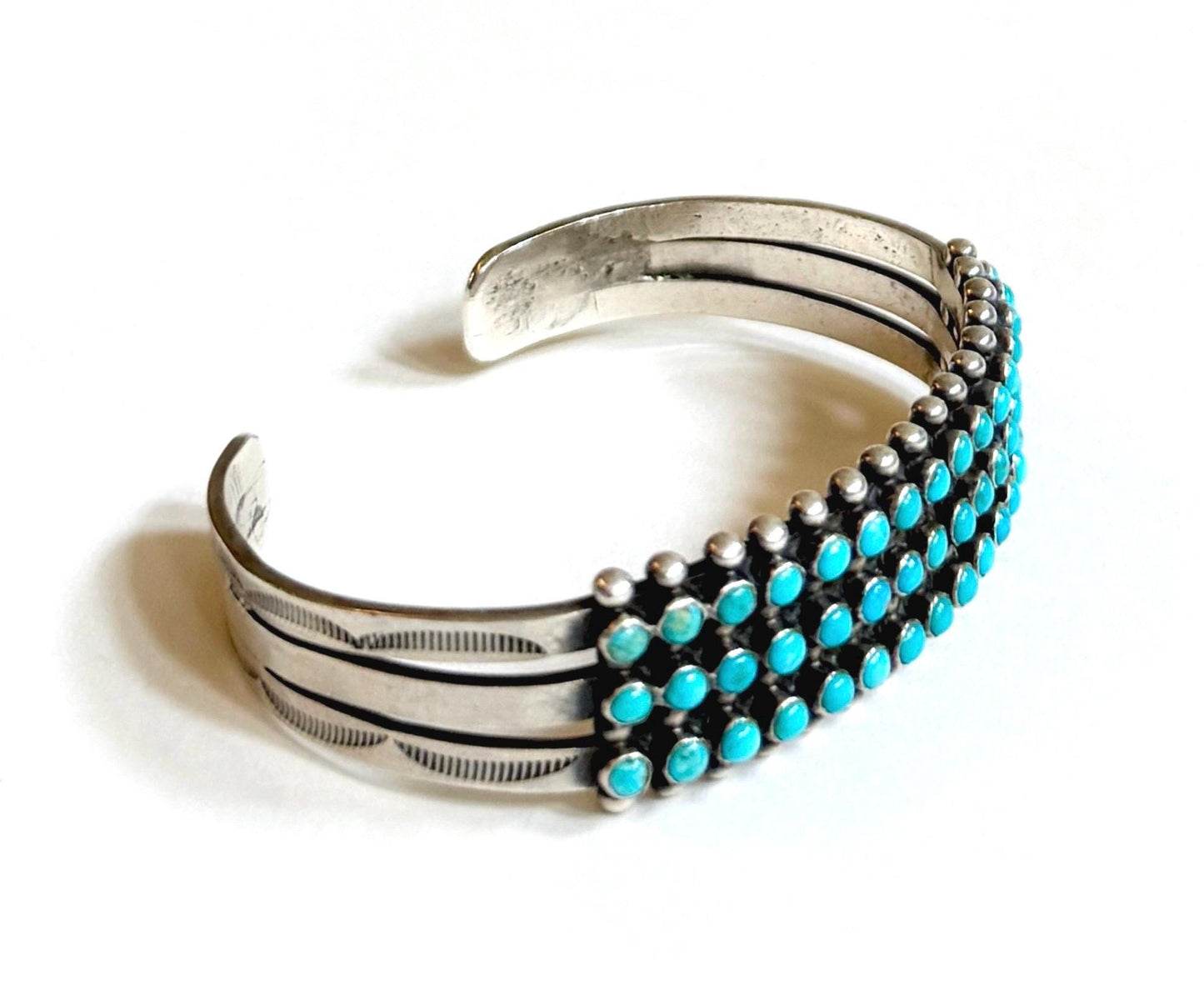 Vintage Zuni Turquoise Cuff Bracelet Three Row Snake Eye