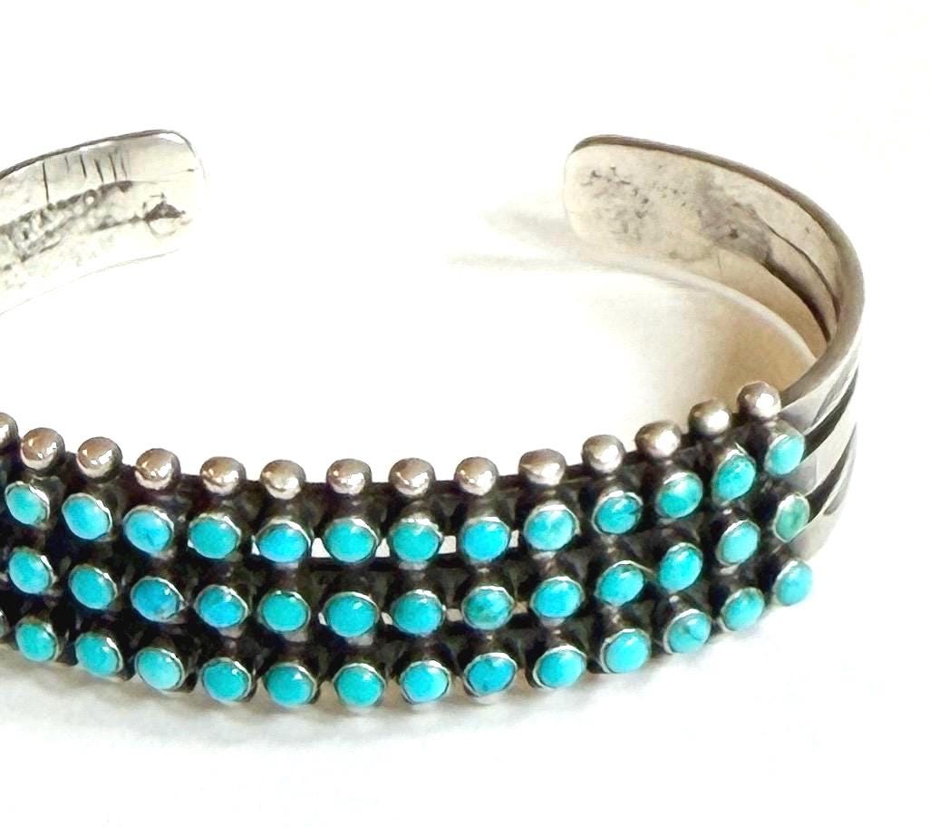 Vintage Zuni Turquoise Cuff Bracelet Three Row Snake Eye
