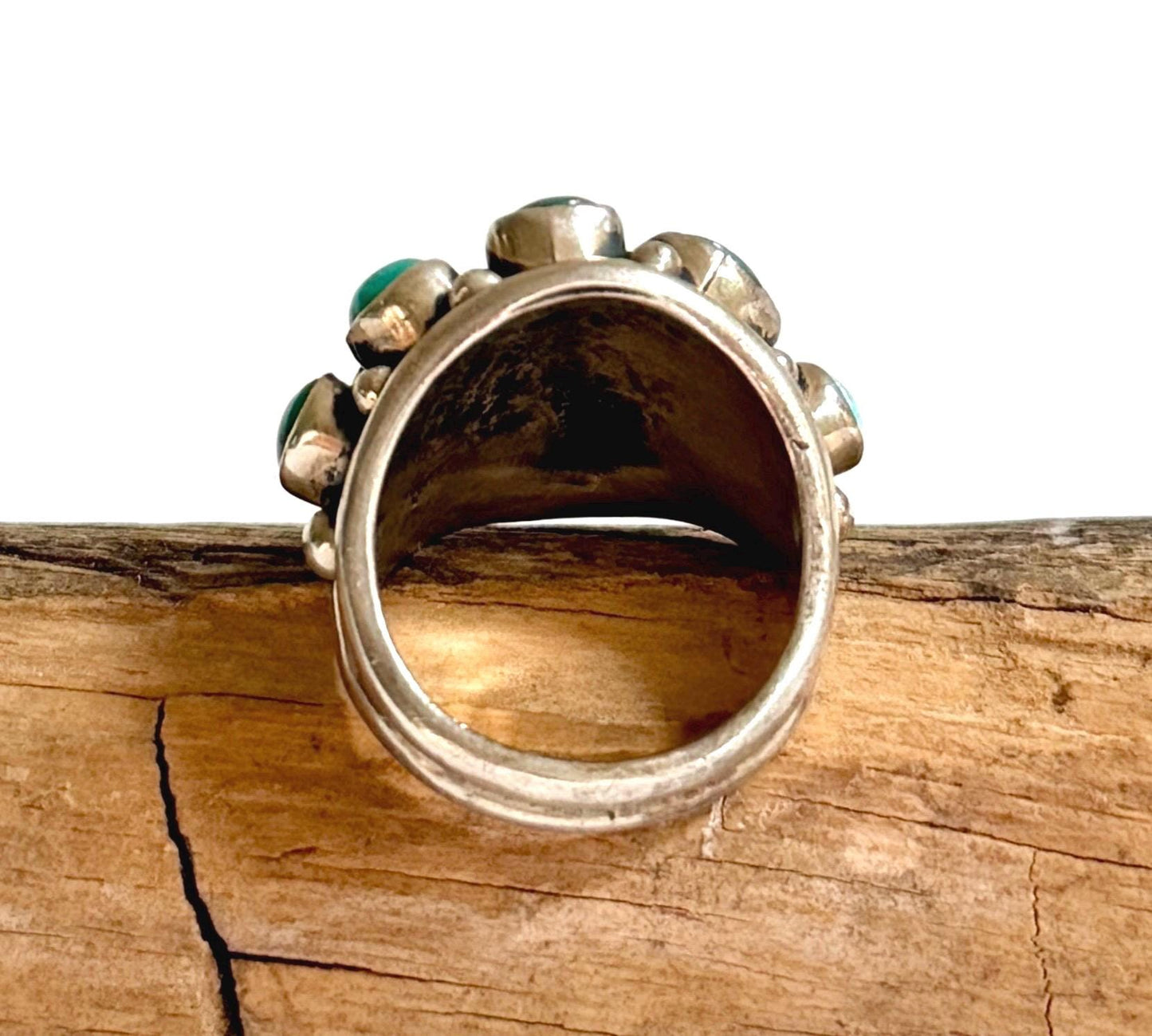 Vintage Turquoise Cluster Ring 50s 60s Native American Sterling Silver Size 7.25