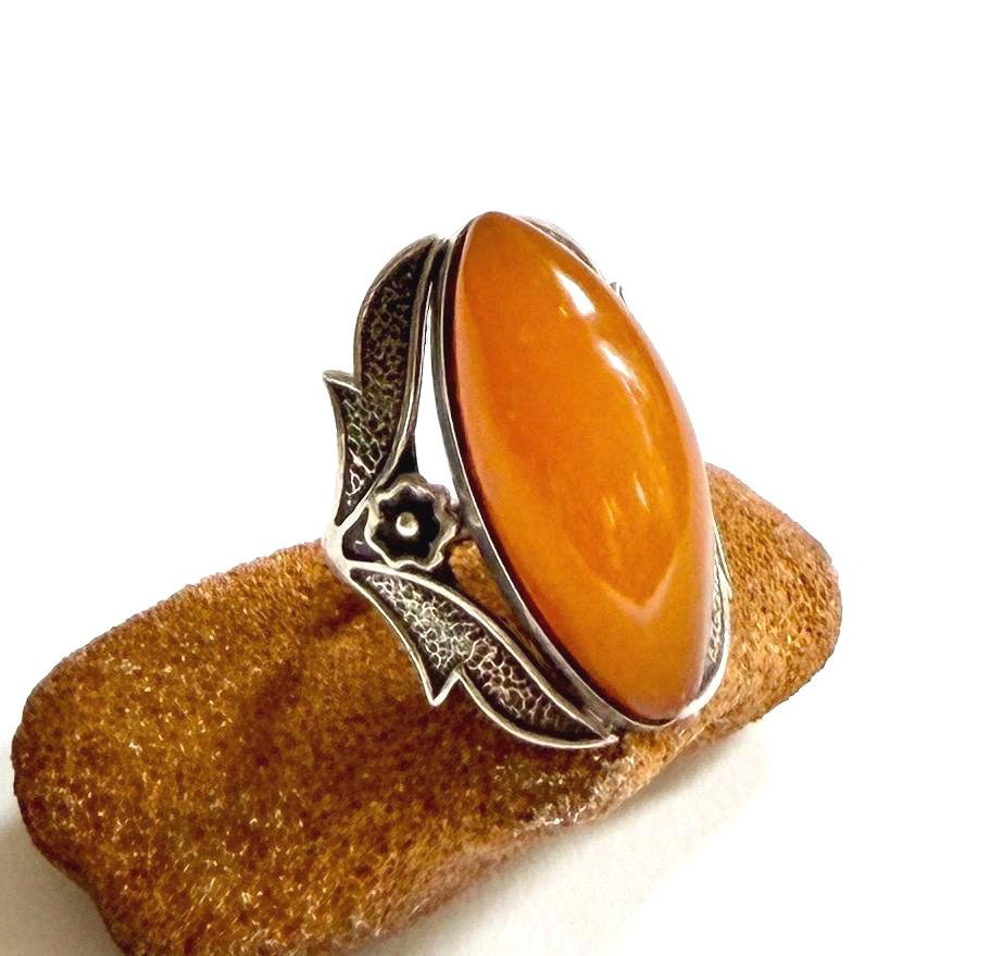 Vintage Russian Cocktail Ring Butterscotch Egg Yolk Cabochon Size 7.75