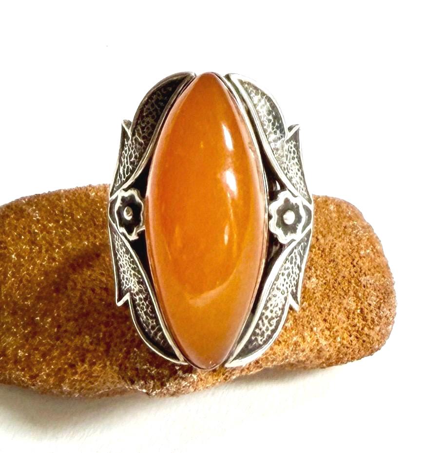 Vintage Russian Cocktail Ring Butterscotch Egg Yolk Cabochon Size 7.75