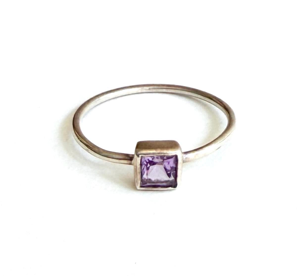 Delicate Minimalist Amethyst Ring Thin Minimalist Sterling Silver Band Size 8