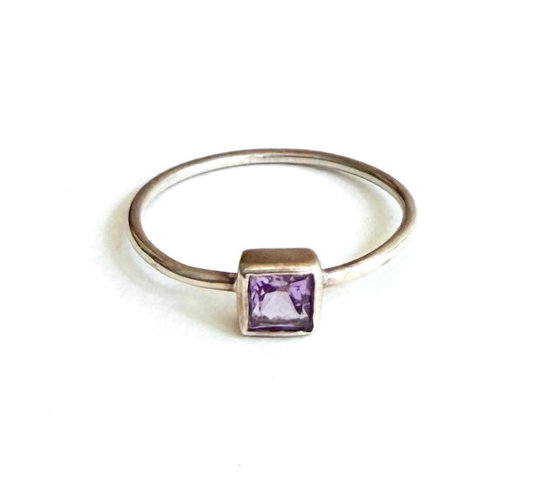 Delicate Minimalist Amethyst Ring Thin Minimalist Sterling Silver Band Size 8