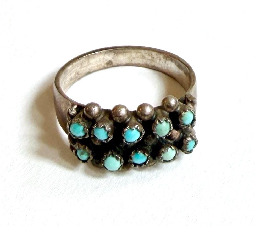 Vintage Snake Eye Turquoise Ring Fred Harvey Era Sterling Silver Band Size 7