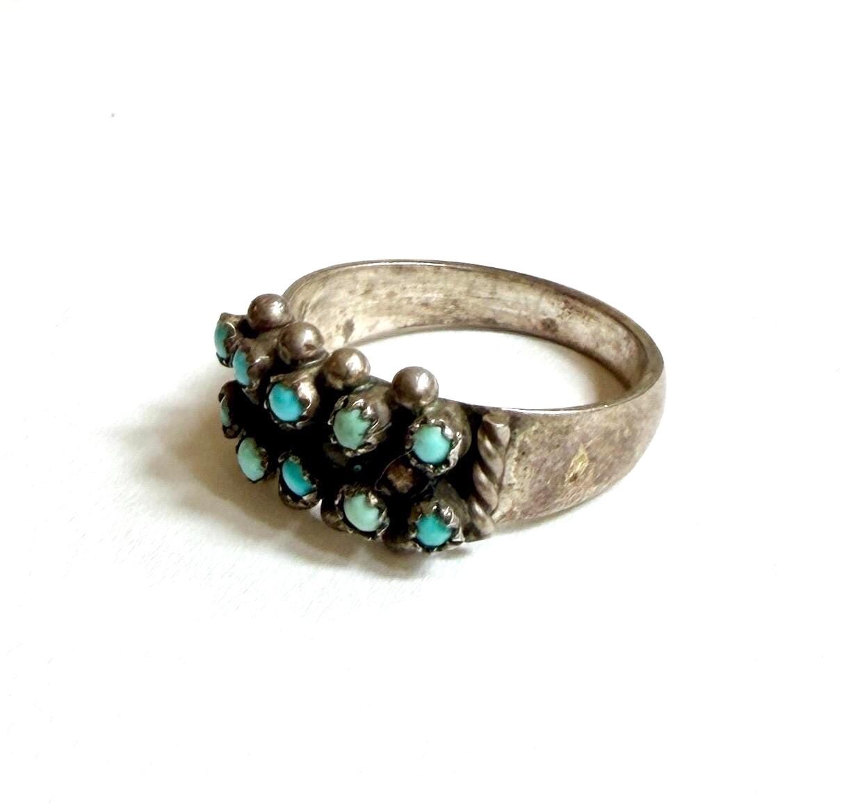 Vintage Snake Eye Turquoise Ring Fred Harvey Era Sterling Silver Band Size 7