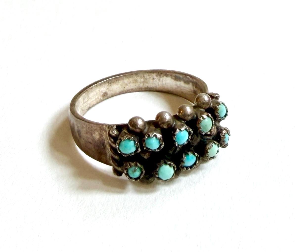 Vintage Snake Eye Turquoise Ring Fred Harvey Era Sterling Silver Band Size 7