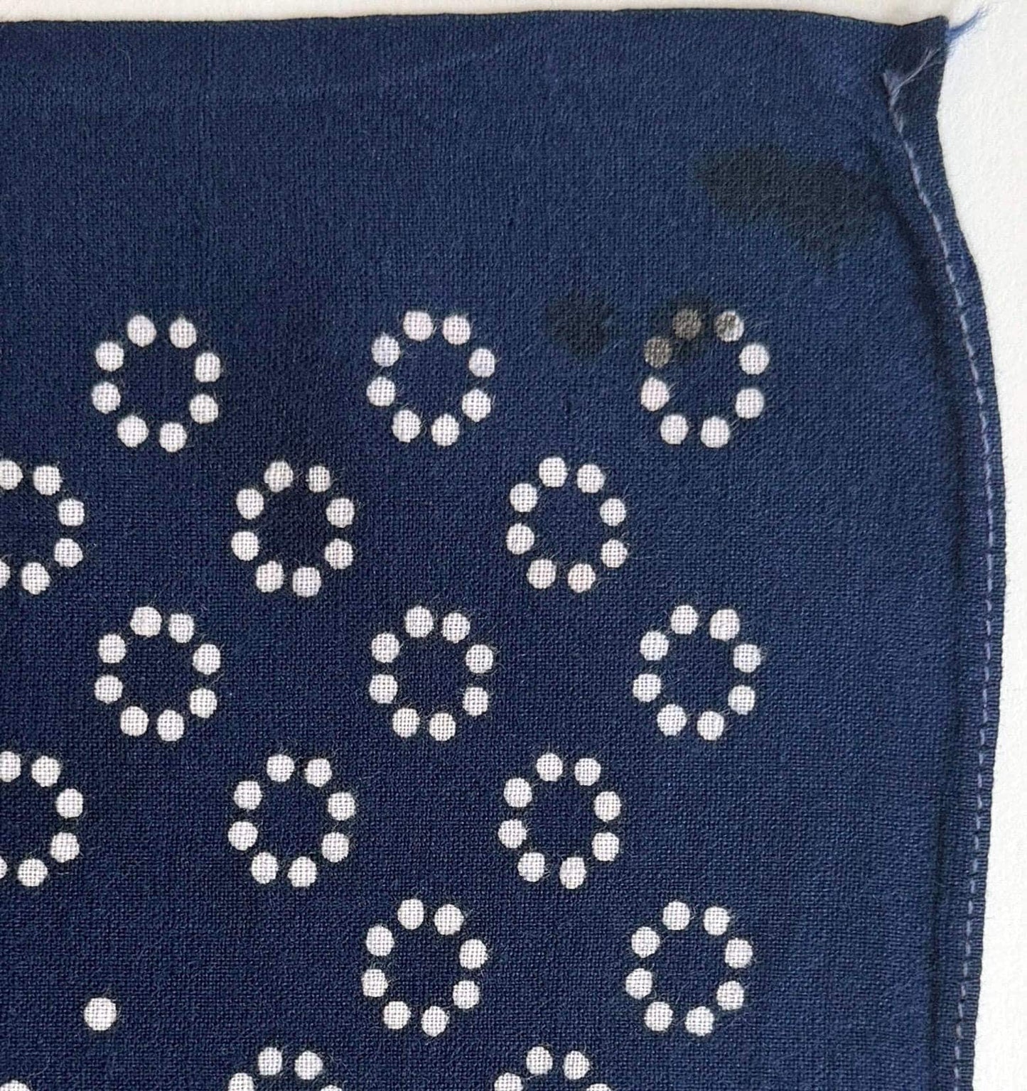 Vintage 30s 40s Duplex Indigo Cotton Bandana Rare Dot Ring Pattern