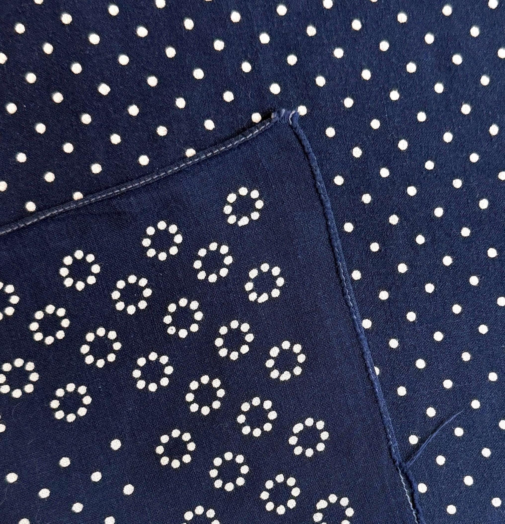 Vintage 30s 40s Duplex Indigo Cotton Bandana Rare Dot Ring Pattern