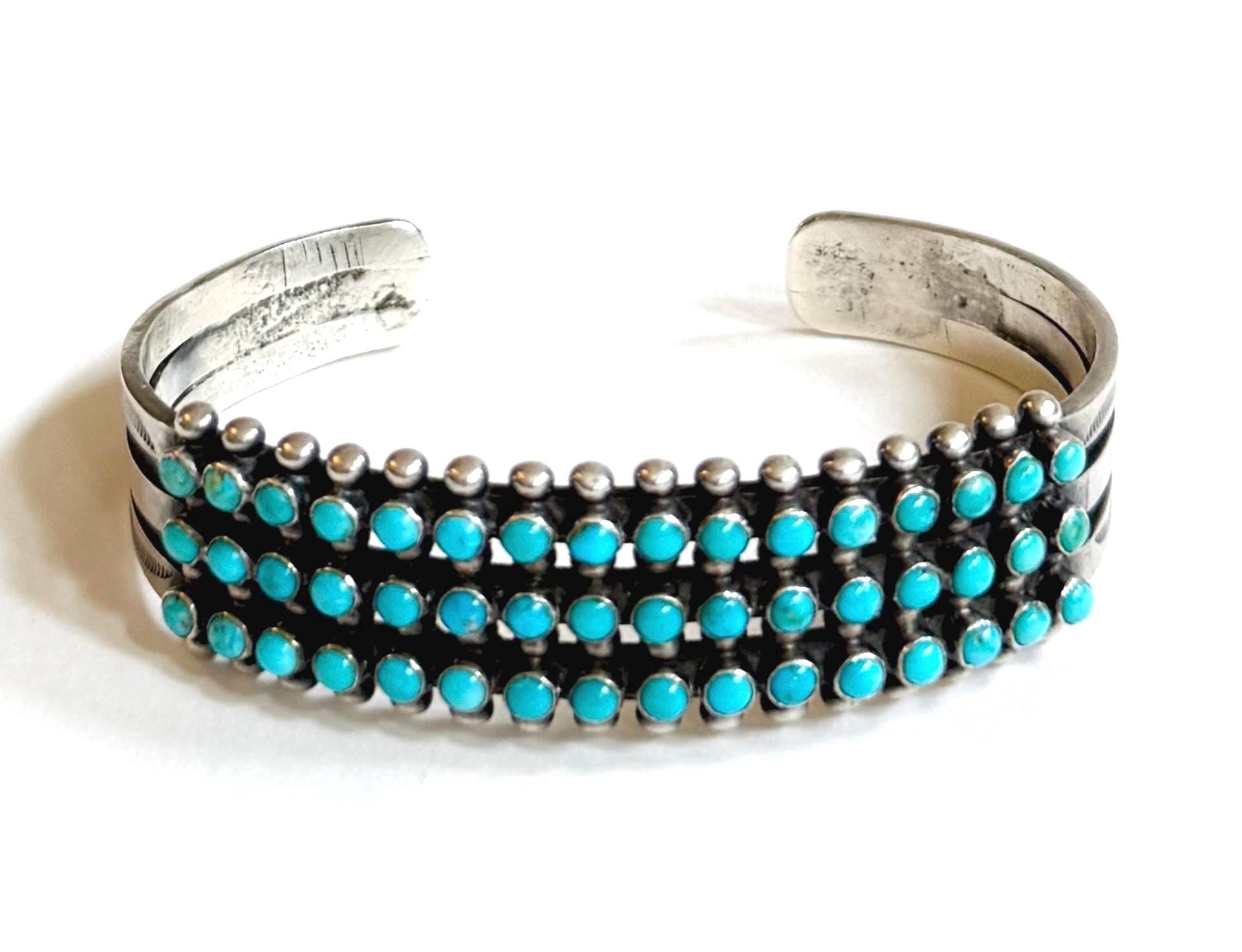 Vintage Zuni Turquoise Cuff Bracelet Three Row Snake Eye