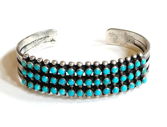 Vintage Zuni Turquoise Cuff Bracelet Three Row Snake Eye