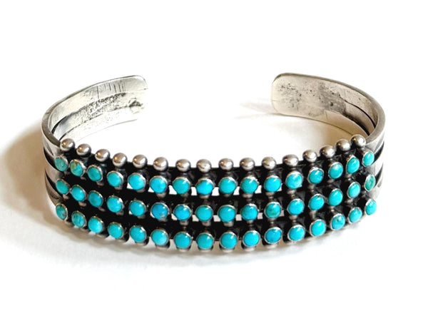 Vintage Zuni Turquoise Cuff Bracelet Three Row Snake Eye