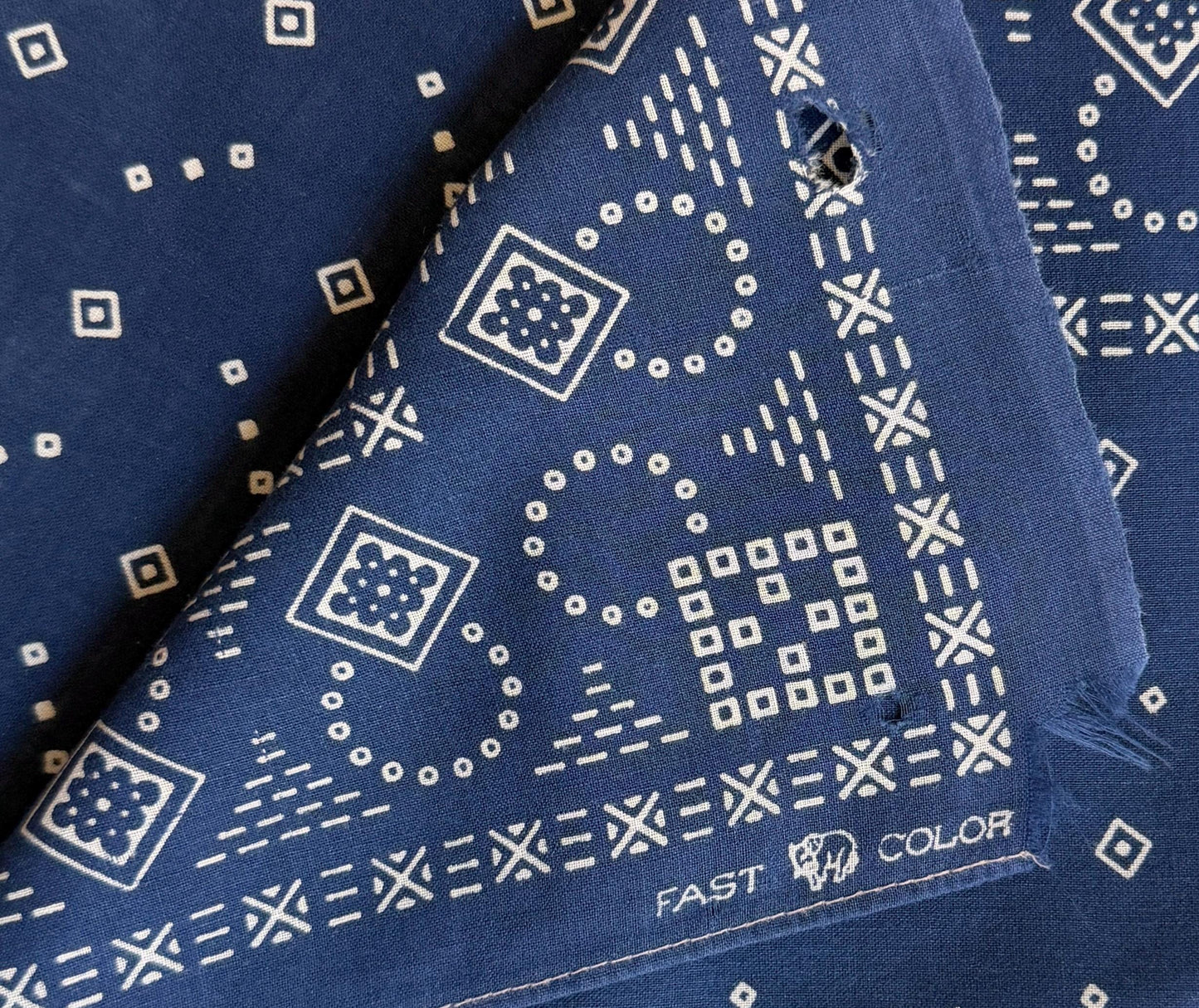 1940s Vintage Indigo Cotton Bandana Fast Color Trunk Down