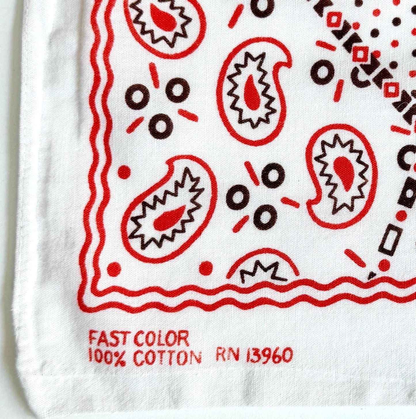 Vintage 60s White Bandana Floral Heart Paisley Print