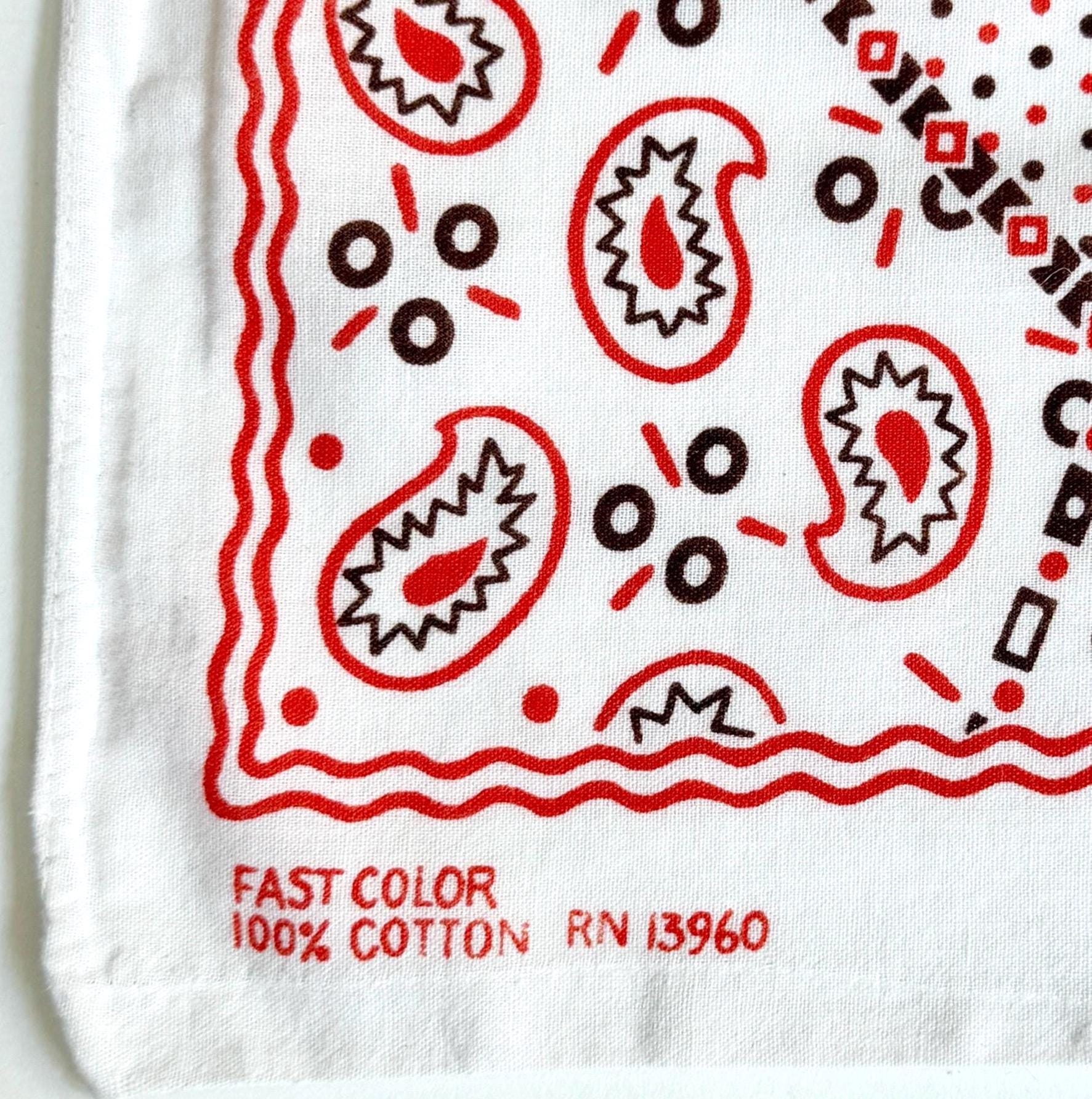 Vintage 60s White Bandana Floral Heart Paisley Print