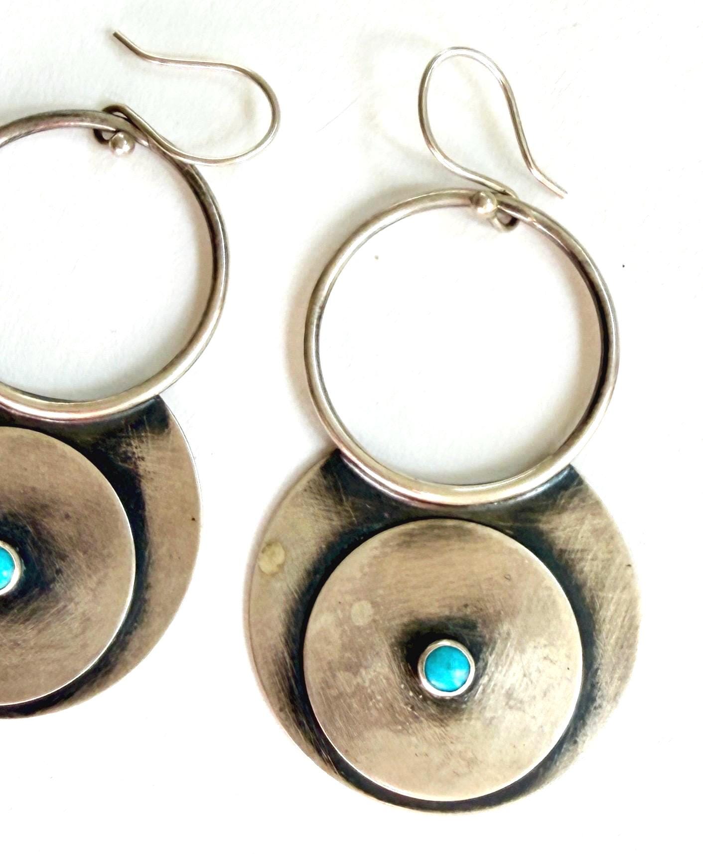 Vintage Navajo Turquoise Earrings Long Modernist Dangle Drop Style
