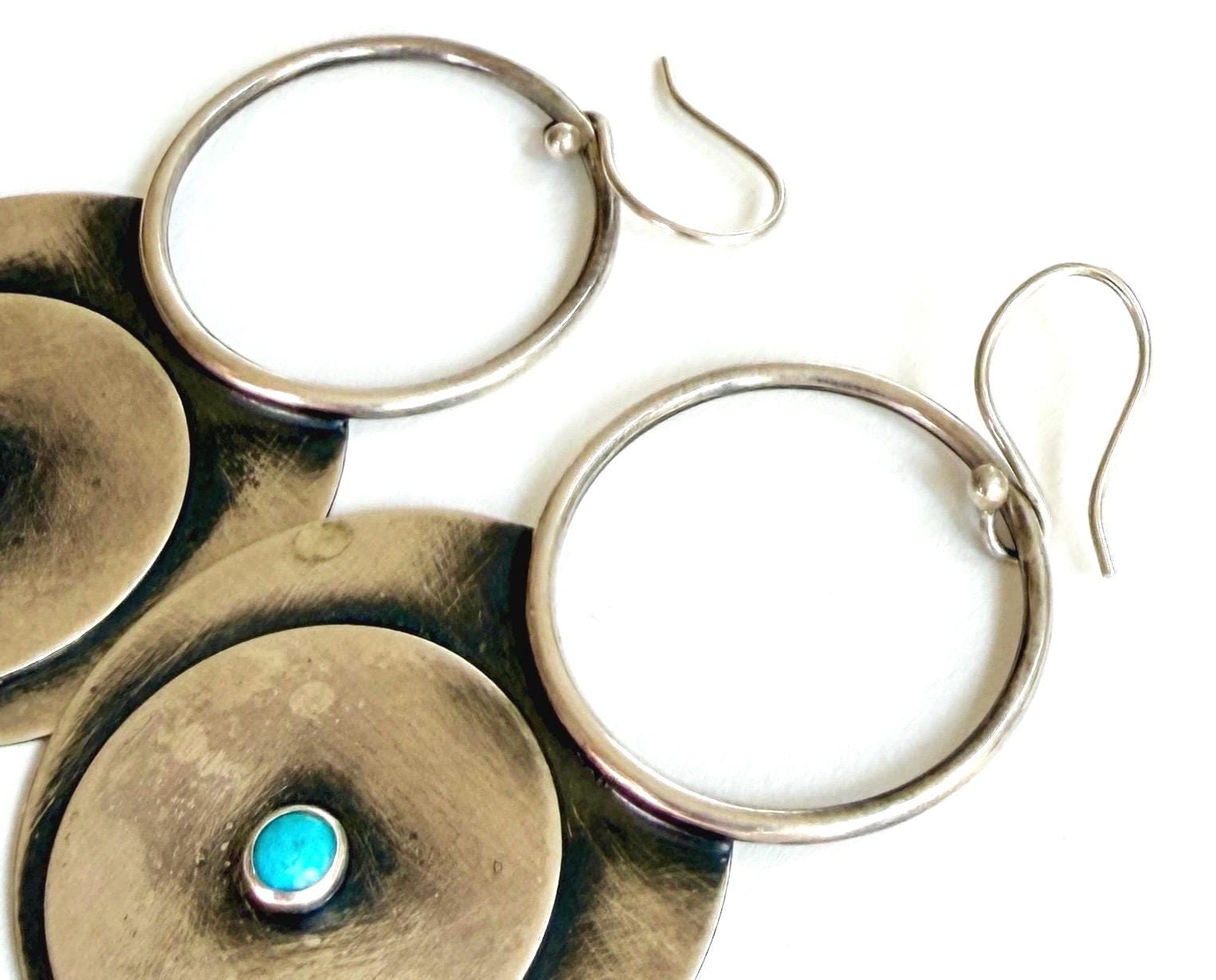 Vintage Navajo Turquoise Earrings Long Modernist Dangle Drop Style